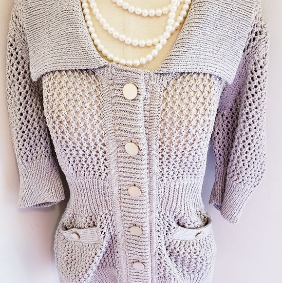 WHITE HOUSE BLACK MARKET SUBTLE METALLIC SWEATER - Picture 3 of 9